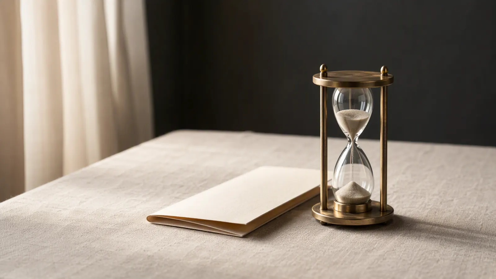 Small hourglass beside a folded document